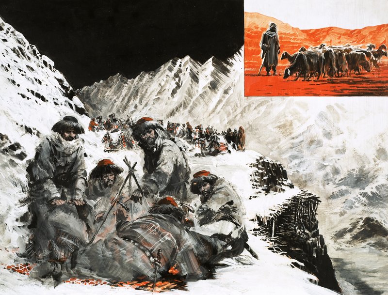 En kamalkaravane slo leir i Pamirfjellene av Graham Coton