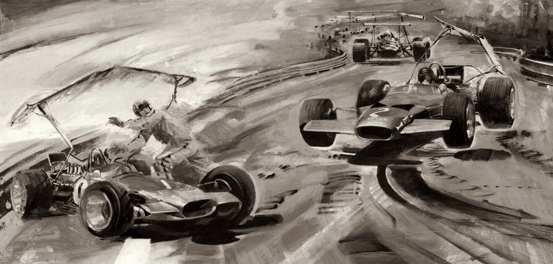 Grand Prix-problemer (gouache på papir) av Graham Coton