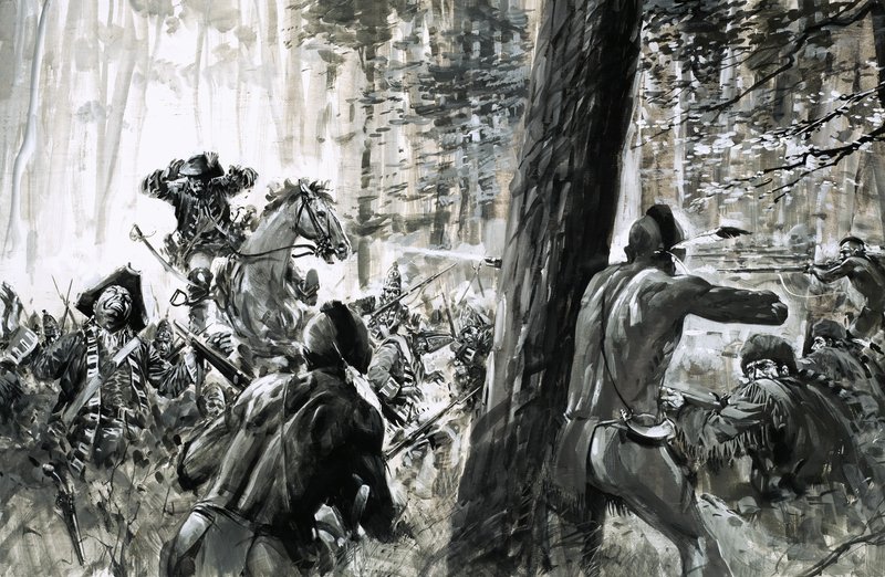 I 1765 ble general Edward Braddock overfalt av franske soldater og hissige kanadiske indianere. av Graham Coton