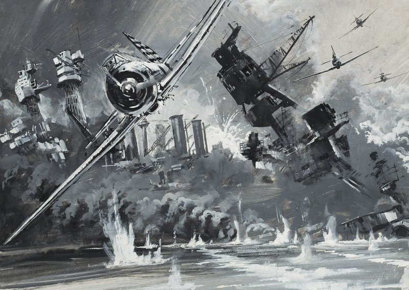 Pearl Harbor, 7. desember 1941 (gouache på papir) av Graham Coton
