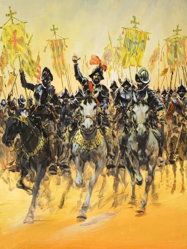Spanske conquistadorer (gouache på papir) av Graham Coton