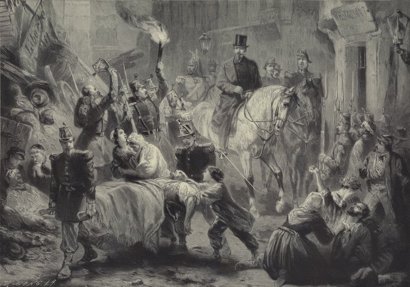 Louis Napoleon besøkte Paris-barrikadene på hesteryggen natten til 3. desember 1851 av Gustav Bartsch
