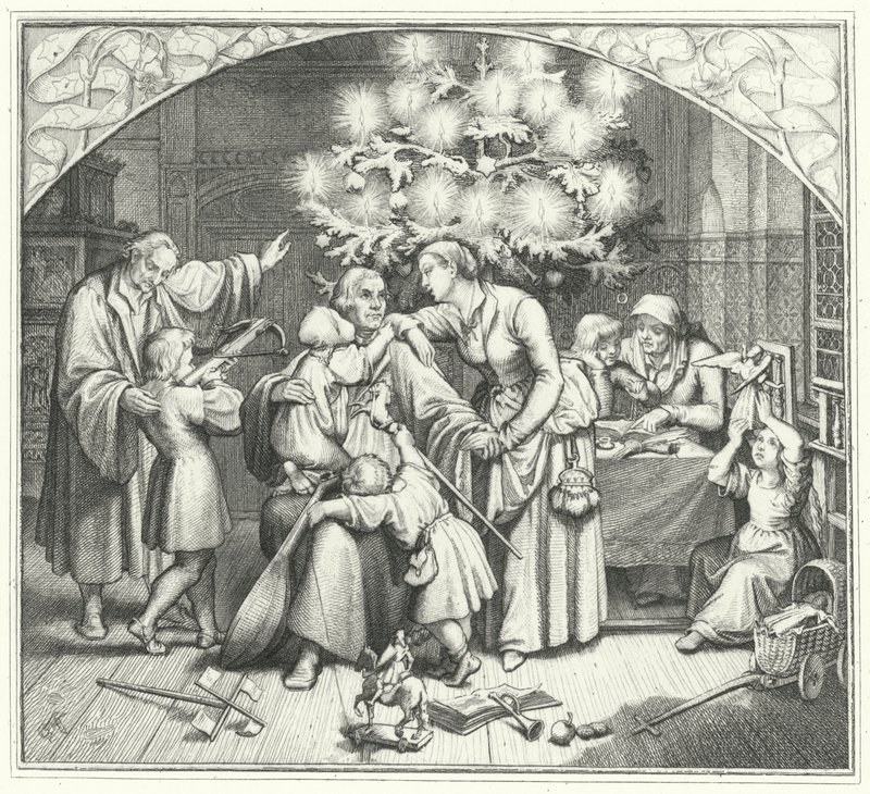 Martin Luther og hans familie nyter høytiden (gravering) av Gustav Ferdinand Leopold Konig