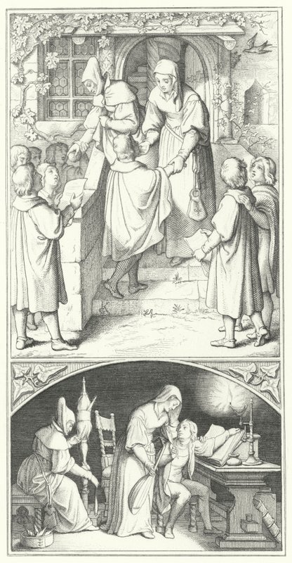 Martin Luther som ung student synger i byen Eisenach (gravering) av Gustav Ferdinand Leopold Konig