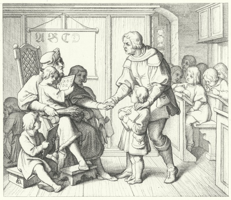 Martin Luther på skolen (gravering) av Gustav Ferdinand Leopold Konig