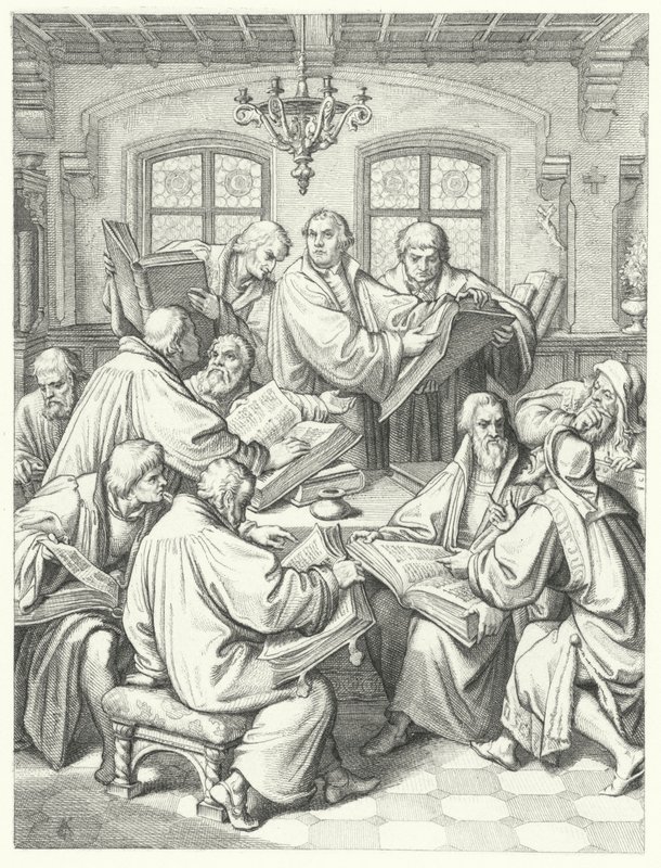 Martin Luther oversetter bibelen til tysk (gravering) av Gustav Ferdinand Leopold Konig