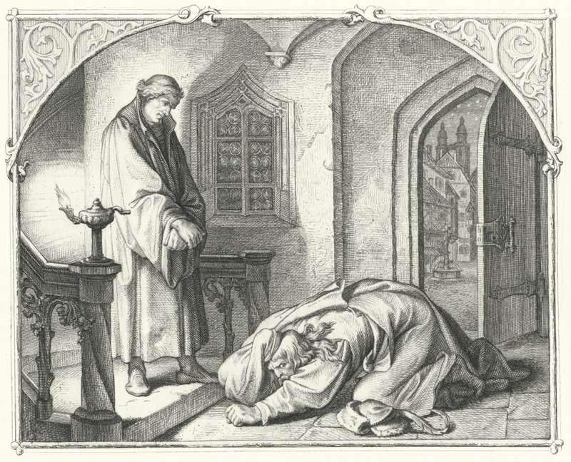 Martin Luther med kjøpmannen Hans Kohlhase (gravering) av Gustav Ferdinand Leopold Konig