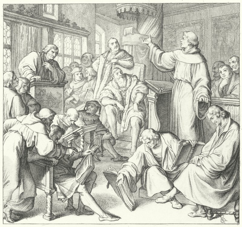 Leipzig-debatten, Andreas Karlstadt, Johann Eck og Martin Luther, 1519 av Gustav Ferdinand Leopold Konig