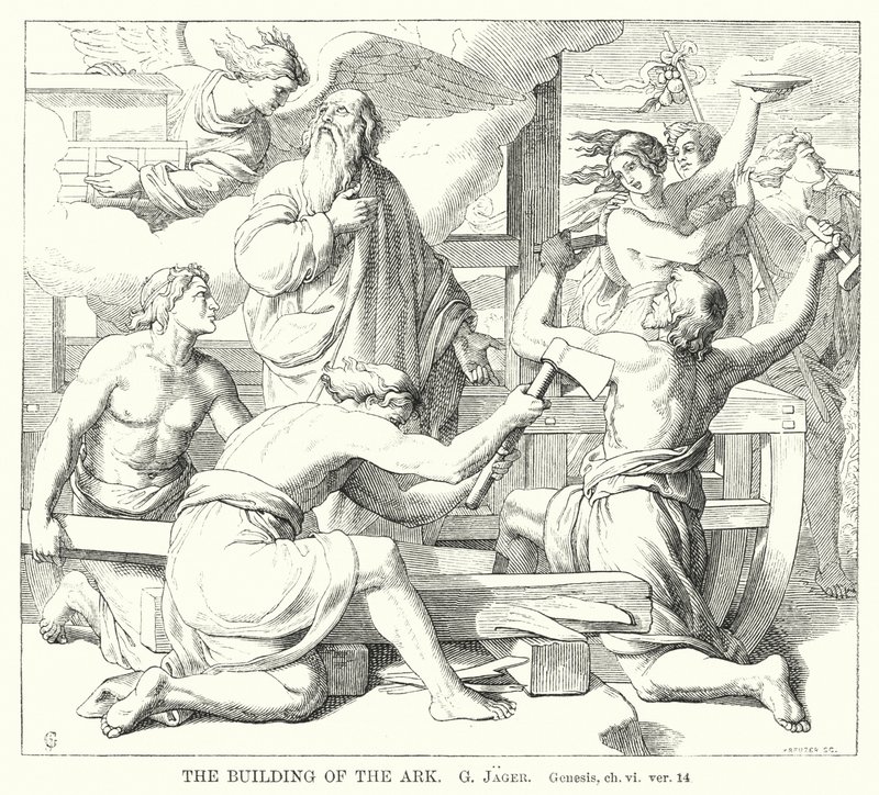 The Building of the Ark, Genesis, ch vi, ver 14 (gravering) av Gustav Jager
