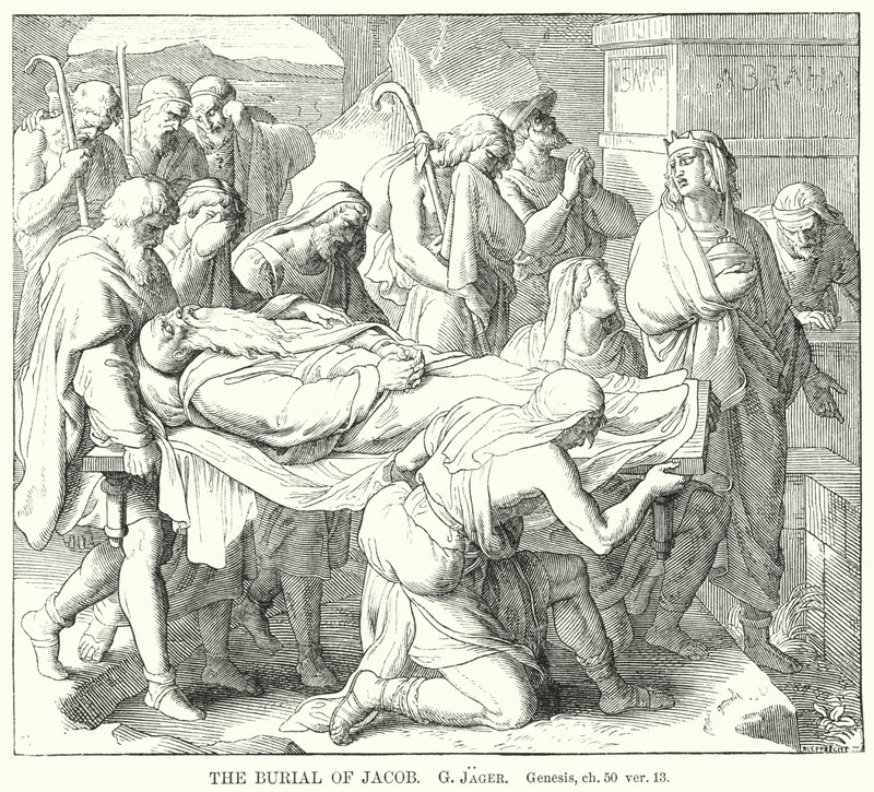 The Burial of Jacob, 1. Mosebok, kap 50, ver 13 (gravering) av Gustav Jager