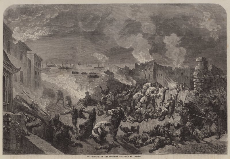 Ødeleggelse av de europeiske fabrikkene i Canton av Gustave Dore