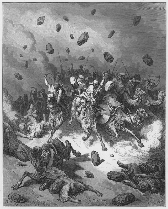Gustave Dore Bibelen: Ødeleggelse av amorittenes hær av Gustave Dore