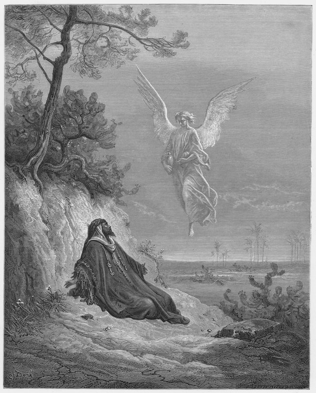Gustave Dore Bibelen: Elias næret av en engel av Gustave Dore