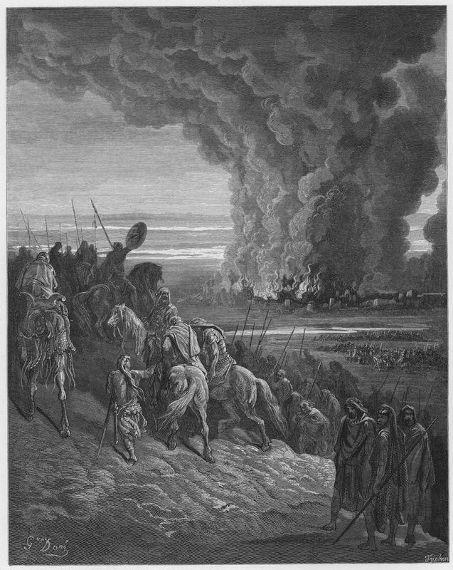 Gustave Dore Bibelen: Joshua forplikter byen Ai til flammene av Gustave Dore
