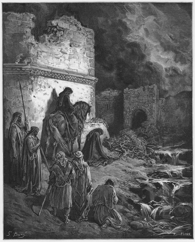 Gustave Dore Bibelen: Nehemiah ser i hemmelighet på ruinene av Jerusalems murer av Gustave Dore
