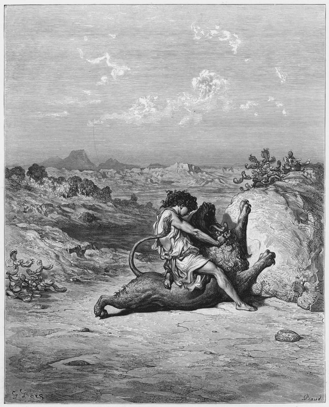Gustave Dore Bibelen: Samson dreper en løve av Gustave Dore