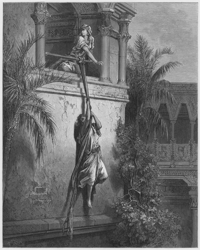 Gustave Dore Bibelen: Davids flukt gjennom vinduet av Gustave Dore