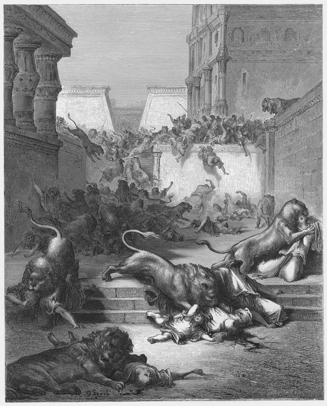 Gustave Dore Bibelen: De merkelige nasjonene drept av løvene i Samaria av Gustave Dore