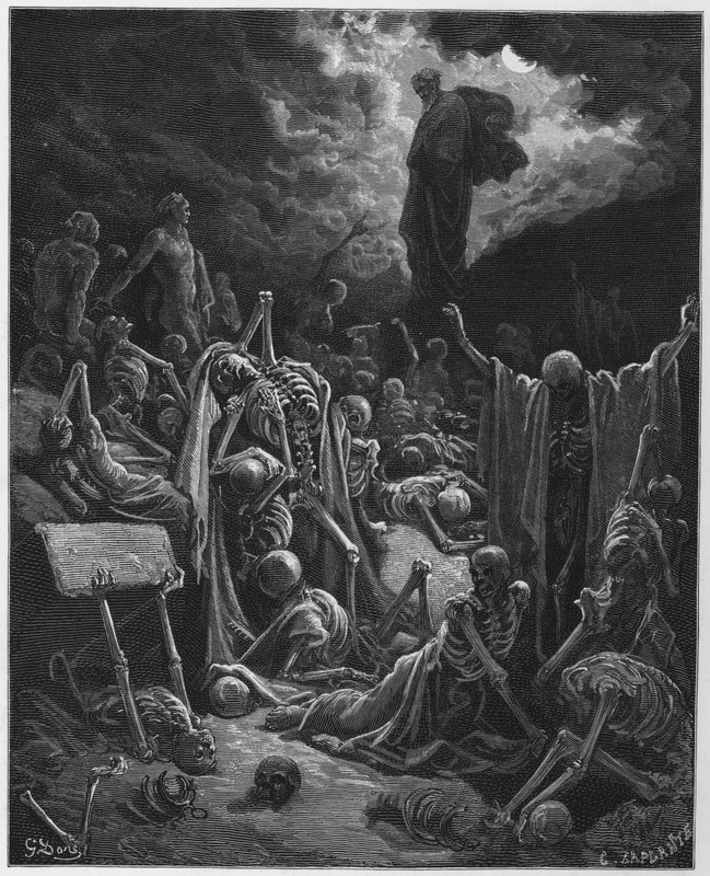 Gustave Dore Bibelen: Visjonen om dalen med tørre bein av Gustave Dore