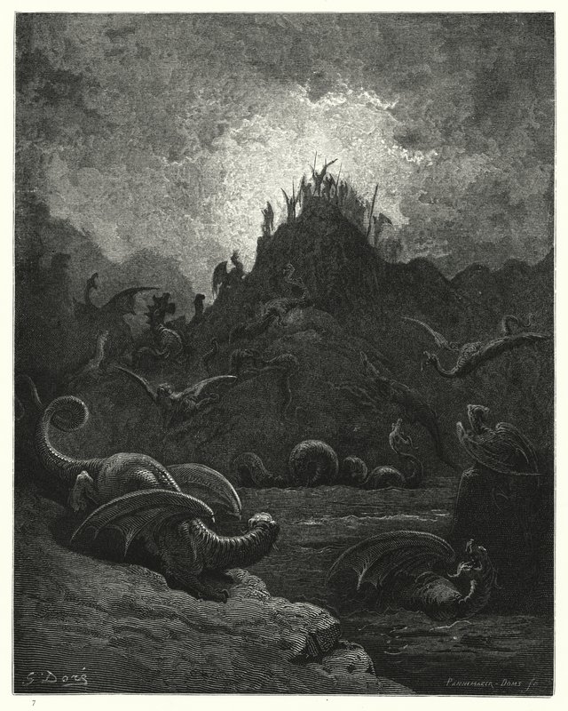 Illustrasjon av Gustave Dore for Miltons Paradise Lost, bok II, linje 628 av Gustave Dore