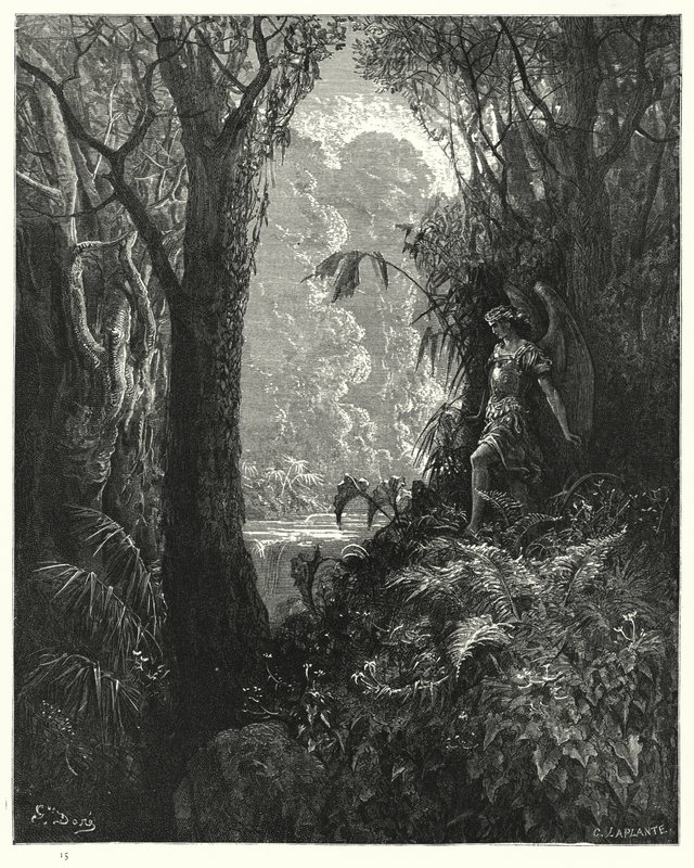 Illustrert av Gustave Dore for Miltons Paradise Lost, bok IV, linje 247 av Gustave Dore