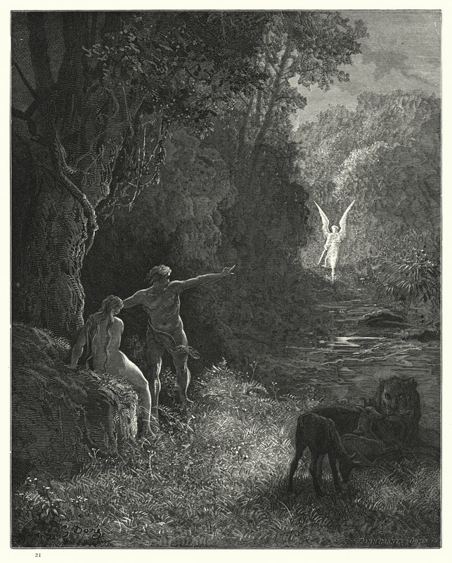 Illustrert av Gustave Dore for Miltons Paradise Lost, bok V, linje 309, 310 av Gustave Dore
