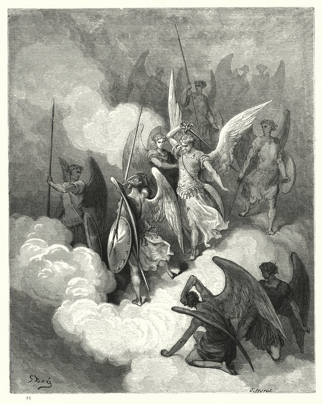 Illustrert av Gustave Dore for Miltons Paradise Lost, bok VI, linje 188 av Gustave Dore