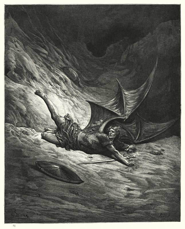 Illustrert av Gustave Dore for Miltons Paradise Lost, bok VI, linje 327, 328 av Gustave Dore