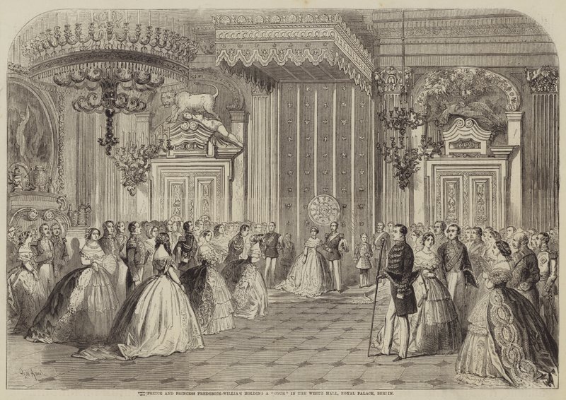 Prins og prinsesse Frederick-William holder et kurs i White Hall, Royal Palace, Berlin av Gustave Janet