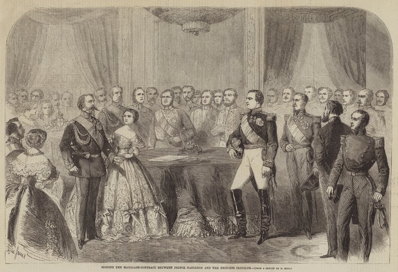 Signering av ekteskapskontrakten mellom prins Napoleon og prinsesse Clotilde av Gustave Janet