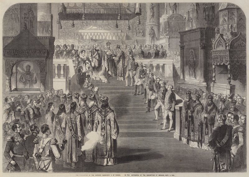 Kroningen av keiser Alexander II av Russland, i Himmelfartskatedralen ? av Gustave Janet