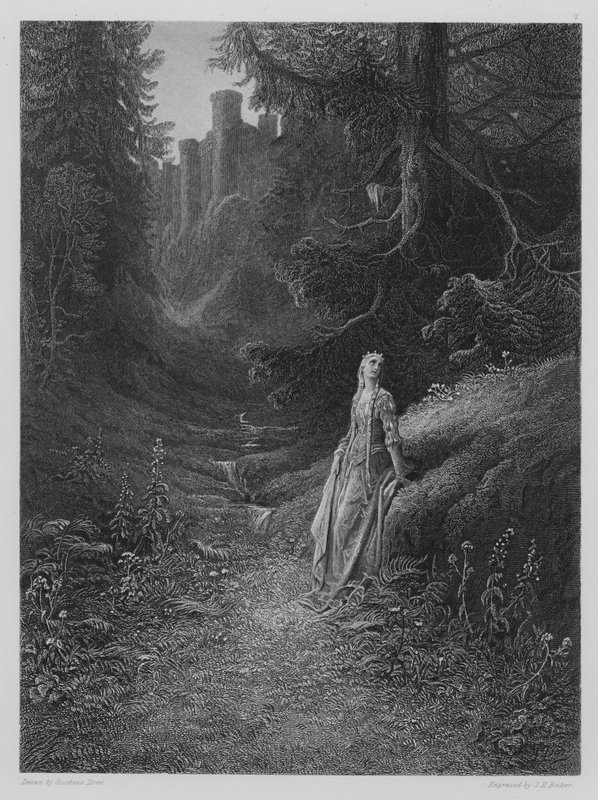 Elaine på veien til Lancelot-hulen av Gustave after Dore