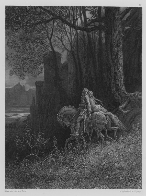 Geraint og Enid rir unna av Gustave after Dore