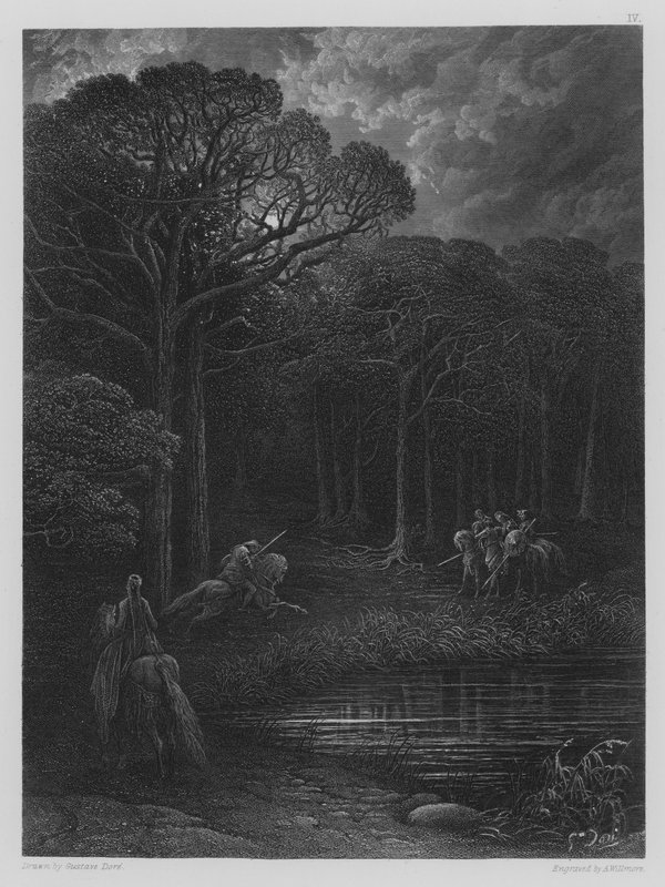 Geraint anklager bandittene av Gustave after Dore