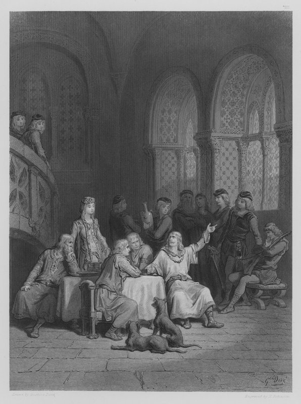 Lancelot forteller om eventyrene sine av Gustave after Dore