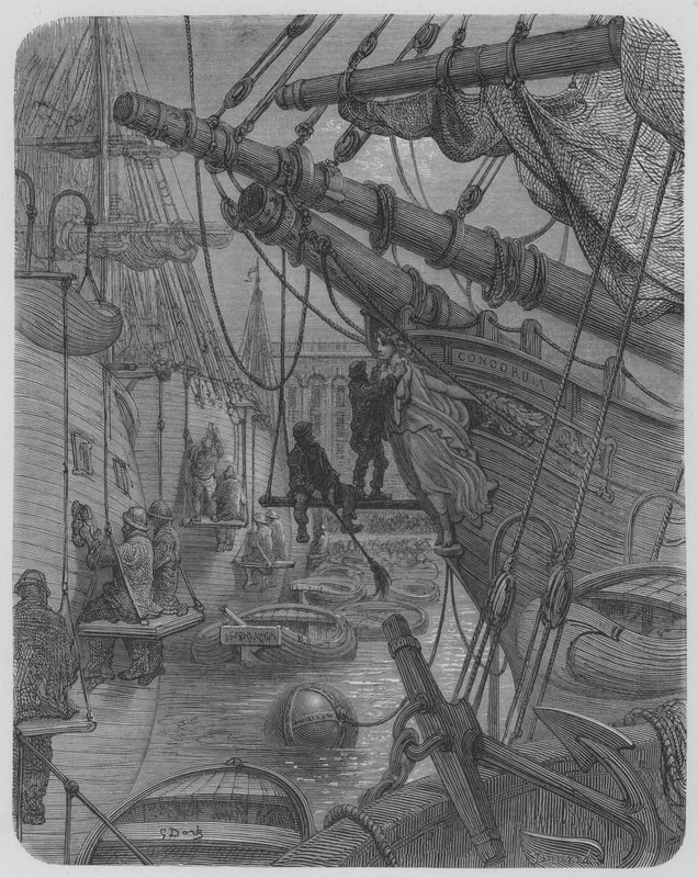 Concordia-fartøyet, i et basseng av havna av Gustave after Dore