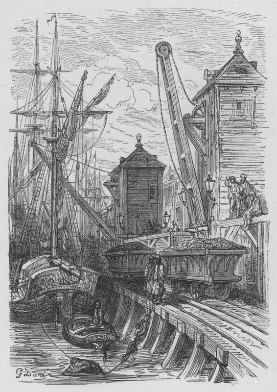Poplar-Dock av Gustave after Dore
