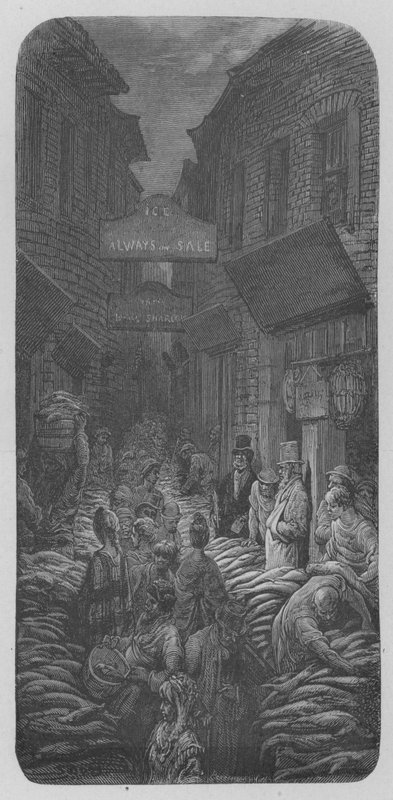 En fiskehandler i La Cite av Gustave after Dore