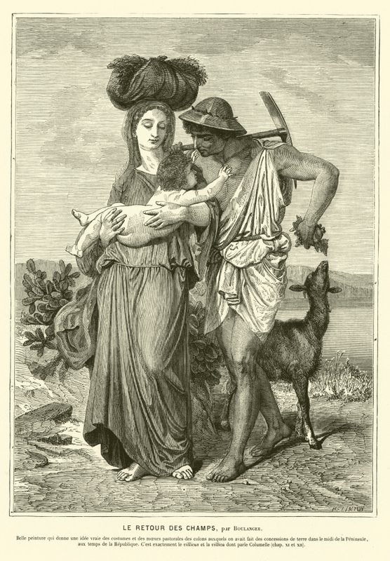 Gamle romerske bønder som vender hjem etter en dag på marka (gravering) av Gustave Clarence Rodolphe Boulanger