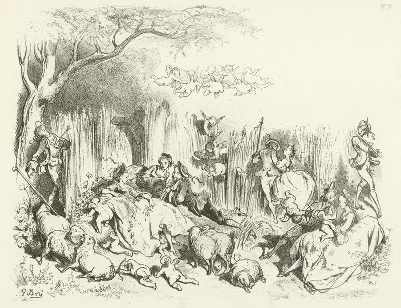 En pastoral under Ludvig den XV (gravyr) av Gustave Dore