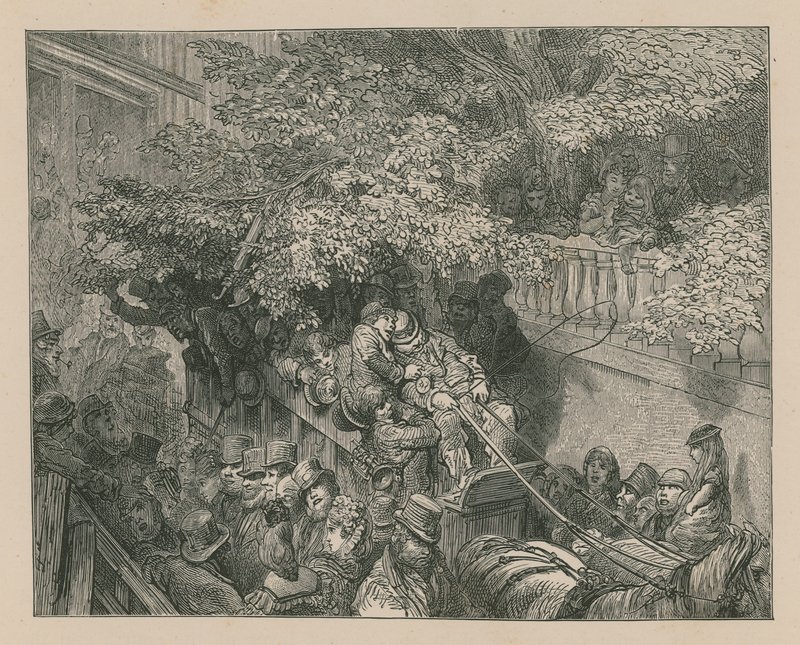 En overfylt hestetrukket trener av Gustave Dore