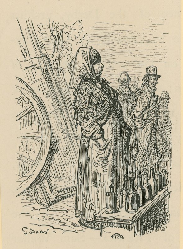 En kvinne som selger glassflasker av Gustave Dore