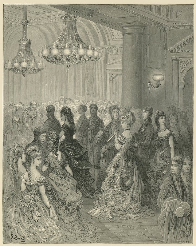 En kveldsunderholdning på Mansion House, London av Gustave Dore