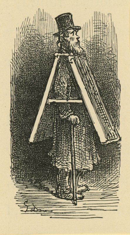 En illustrasjon som viser en sandwichmann av Gustave Dore