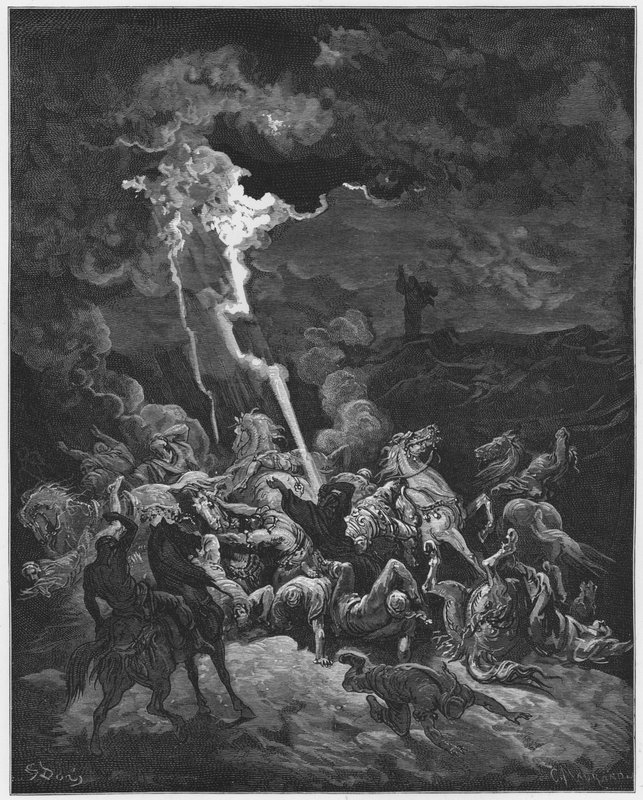 Gustave Dore Bibelen: Elijah ødelegger sendebudene til Ahaziah ved ild av Gustave Dore