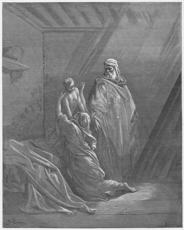 Gustave Dore Bibelen: Elias oppdrar sønnen til enken i Sarfat av Gustave Dore