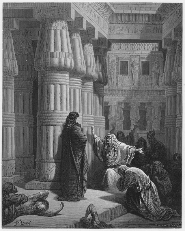 Gustave Dore Bibelen: Egypterne oppfordrer Moses til å dra av Gustave Dore