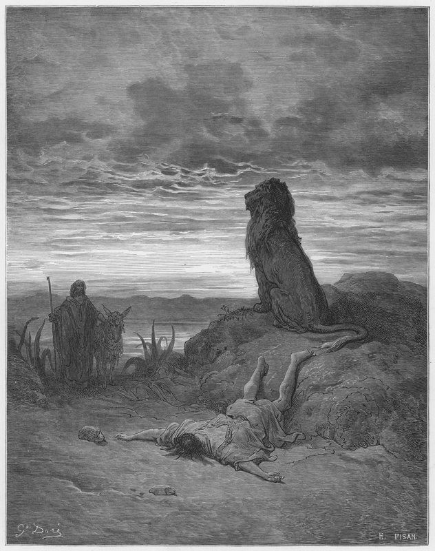 Gustave Dore Bibelen: Den ulydige profeten drept av en løve av Gustave Dore