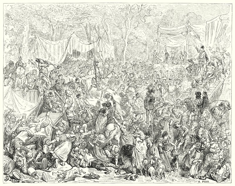 Gustave Dores Don Quijote: "Don Quijotes ankomst ved bryllupet til Camacho og Quiteria" (gravering) av Gustave Dore