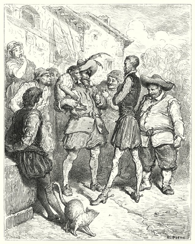 Gustave Dores Don Quijote: "Ved disse ordene sto Don Quijote forbløffet" (gravering) av Gustave Dore